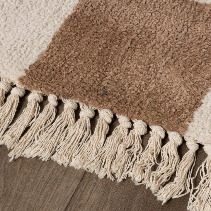 Teppich Kariert - Blox Fringe Beige Weiß - 5