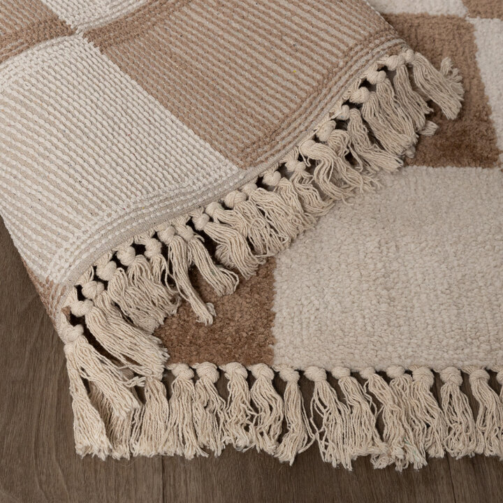 Teppich Kariert - Blox Fringe Beige Weiß - 6