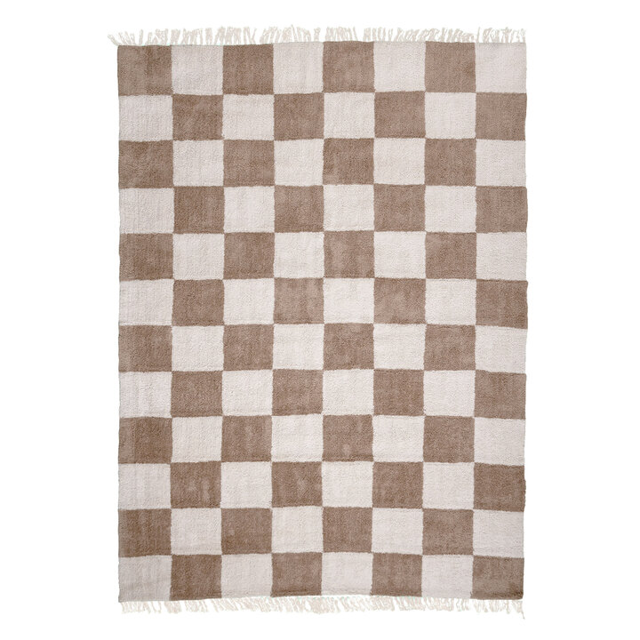 Teppich Kariert - Blox Fringe Beige Weiß - 1