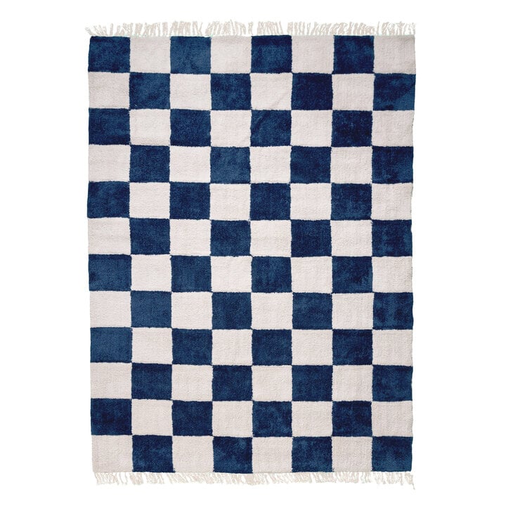 Teppich Kariert - Blox Fringe Blau Weiß - 1