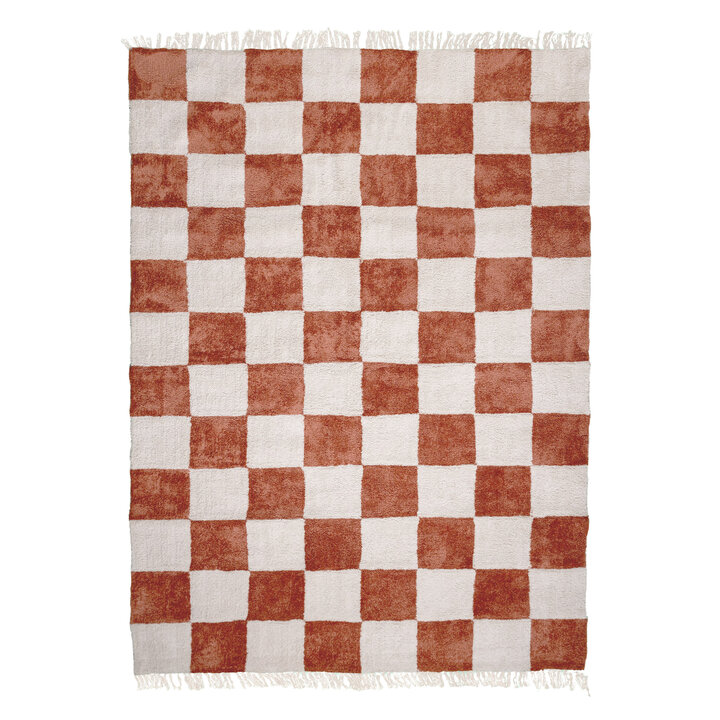 Teppich Kariert - Blox Fringe Terracotta Weiß - 1