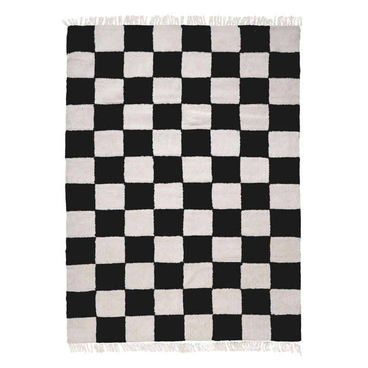 Teppich Kariert - Blox Fringe Schwarz Weiß - 1