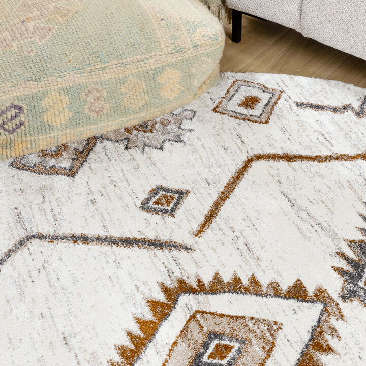 Hochflor Teppich Rund - Blend Aztec Creme Bunt - 1