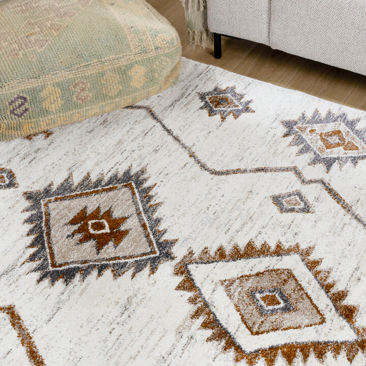 Hochflor Teppich - Blend Aztec Creme Bunt - 1