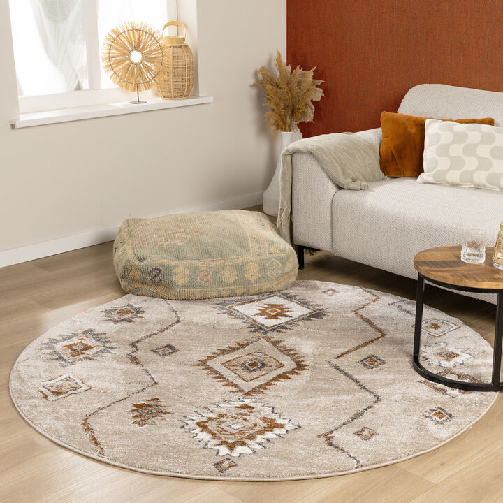 Berberteppich Rund - Blend Aztec Beige