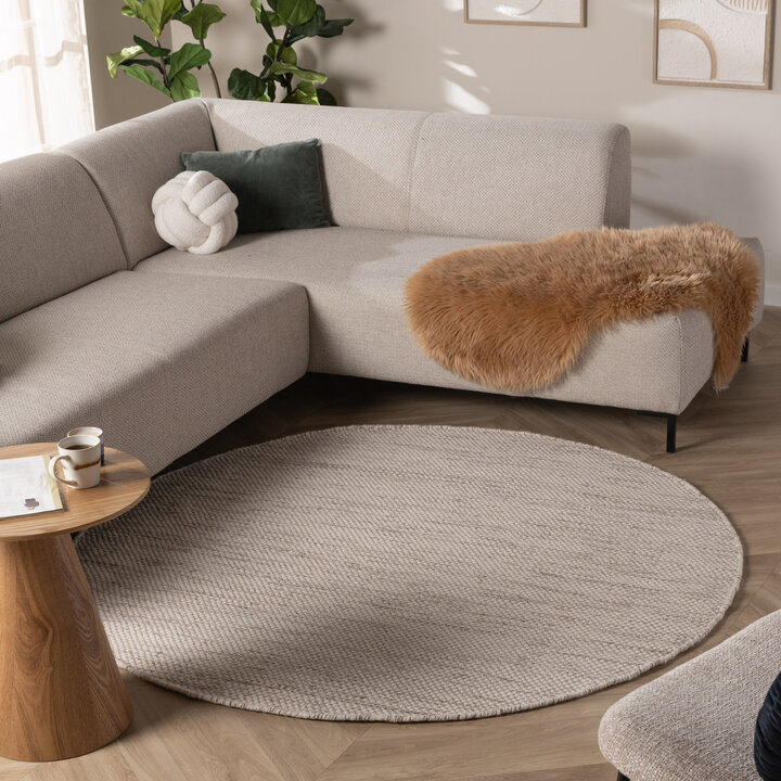 Wollteppich Rund- Bliss Beige Meliert
