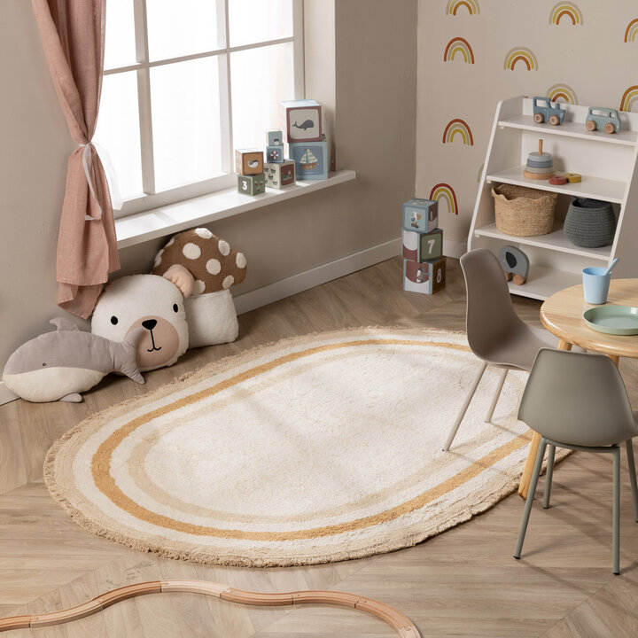 Waschbarer Kinderteppich Oval - Milo Beige