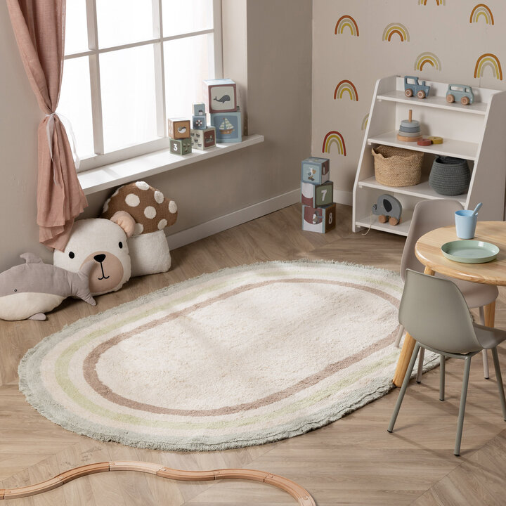 Waschbarer Kinderteppich Oval - Milo Grün