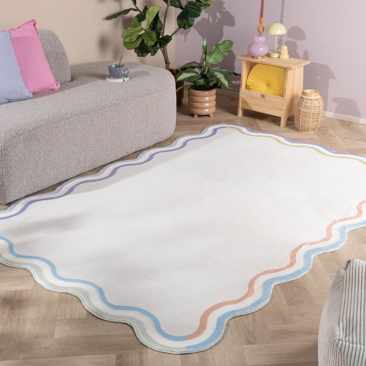 Teppich Organisch - Molly Wavy Weiß Lila