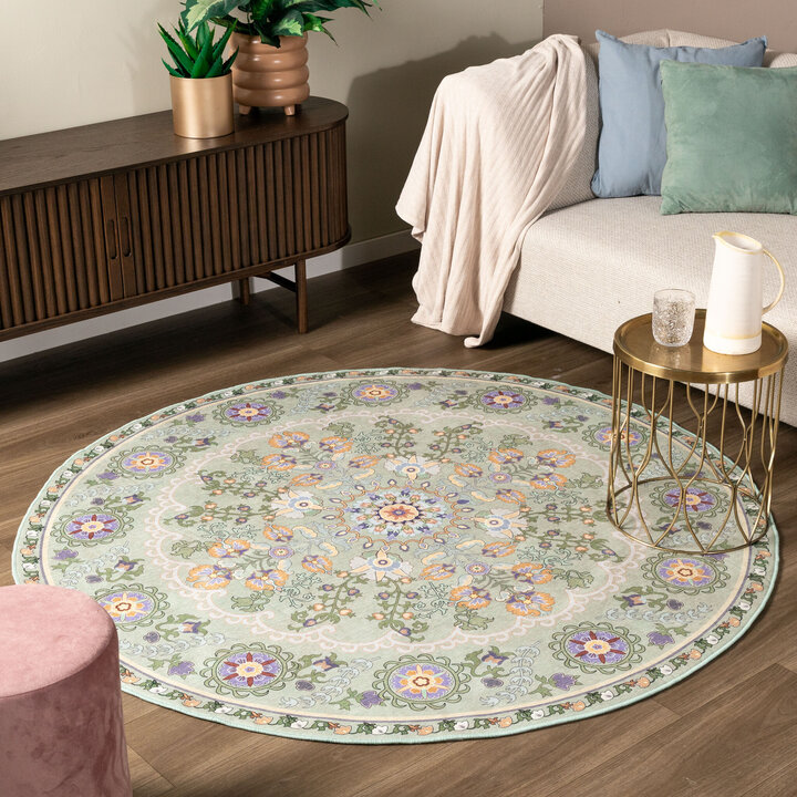 Teppich Vintage Rund - Bibi Medaillon Grün Mint