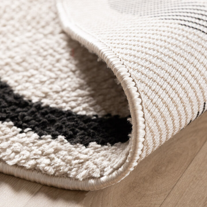 Waschbarer Teppich Rund - Myrre Weiß Schwarz - 5