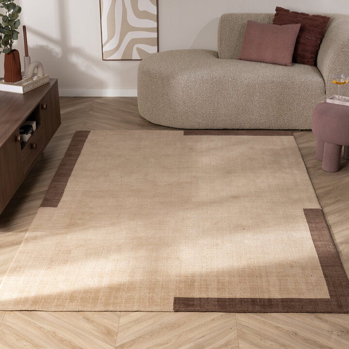 Wollteppich - Valencia Border Beige Braun