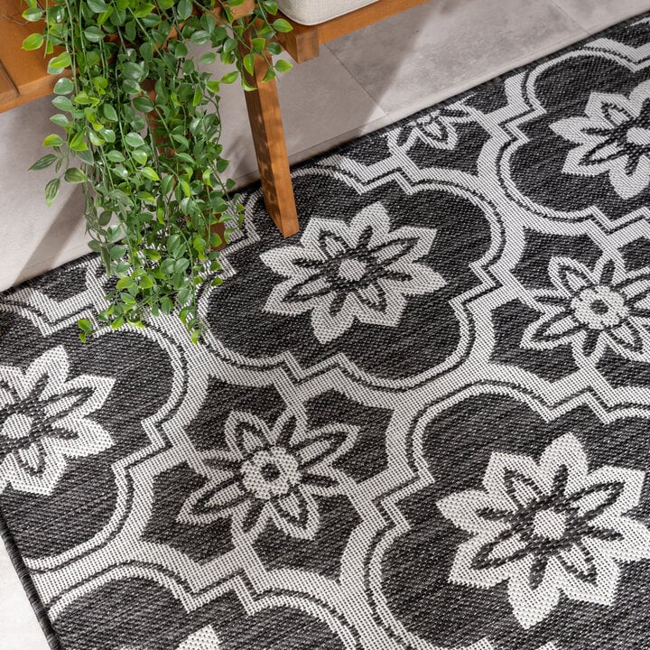 In- & Outdoor Teppich - Rio Flower Schwarz  - 1
