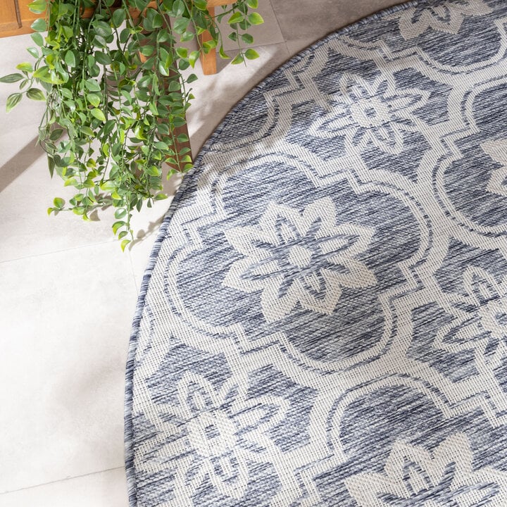In- & Outdoor Teppich Rund - Rio Flower Blau - 1