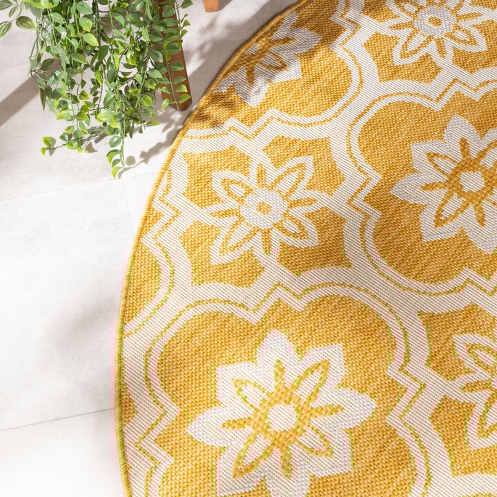 In- & Outdoor Teppich Rund - Rio Flower Gelb - 1