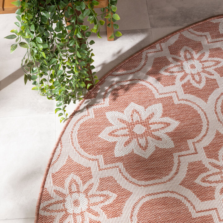 In- & Outdoor Teppich Rund - Rio Flower Rosa - 1