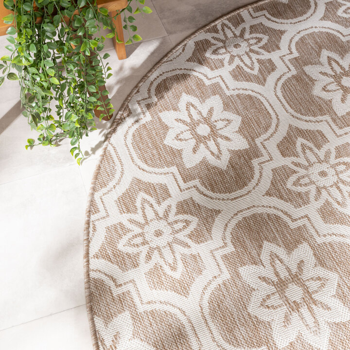 In- & Outdoor Teppich Rund - Rio Flower Beige - 1
