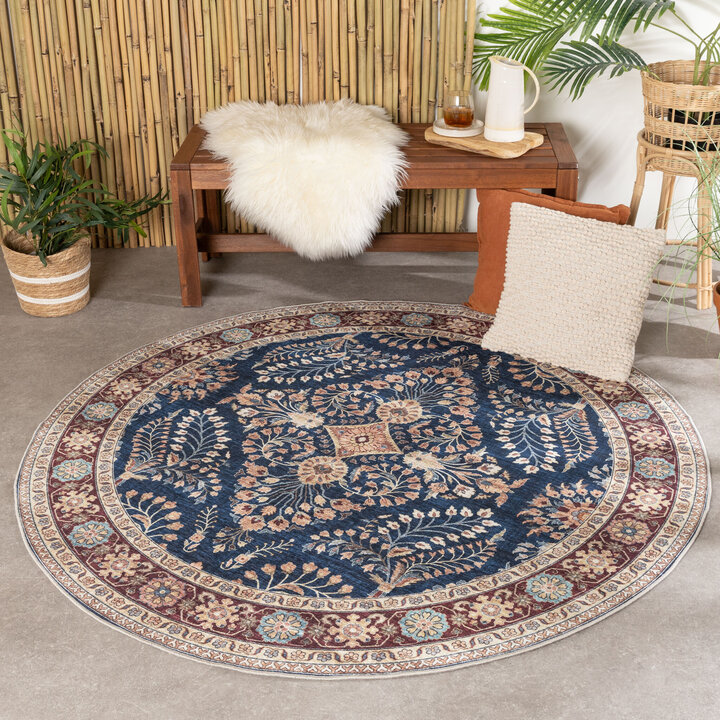 Vintage Gartenteppich Rund - Santo Flora Blau