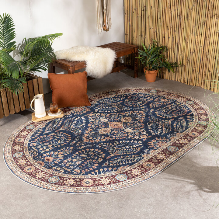 Vintage Gartenteppich Oval - Santo Flora Blau