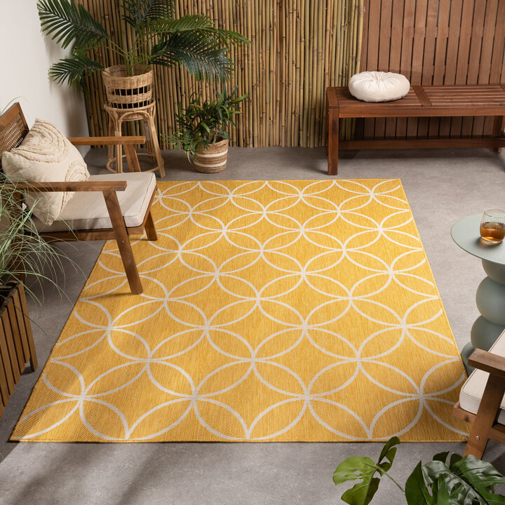 Geometrischer Outdoor Teppich - Faro Ripple Gelb
