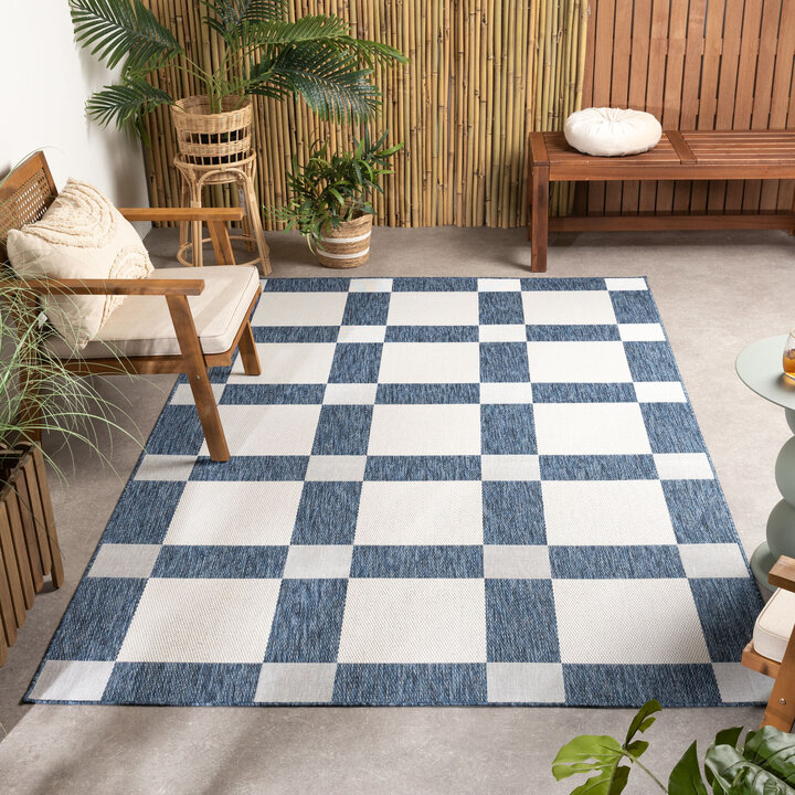 Geometrischer Outdoor Teppich - Faro Blocks Blau