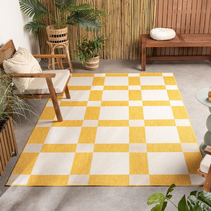 Geometrischer Outdoor Teppich - Faro Blocks Gelb