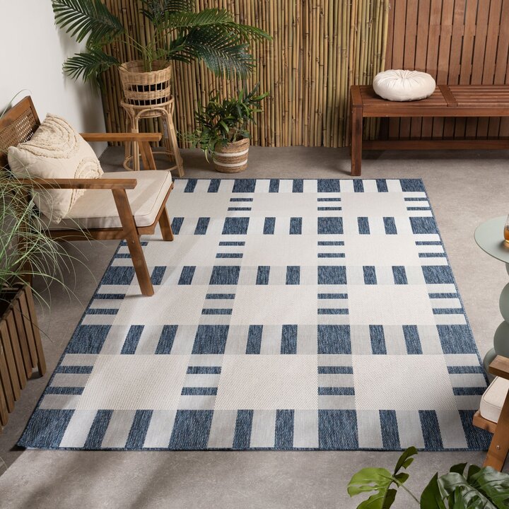 Geometrischer Outdoor Teppich - Faro Tiles Blau