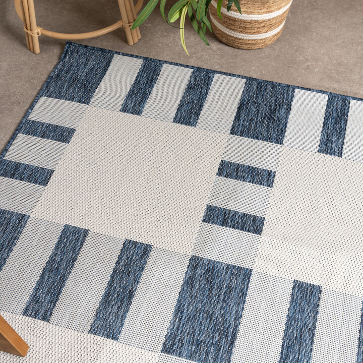 Geometrischer Outdoor Teppich - Faro Tiles Blau - 1