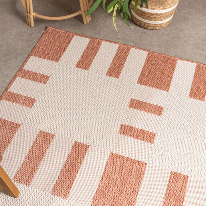 Geometrischer Outdoor Teppich - Faro Tiles Rosa - 1