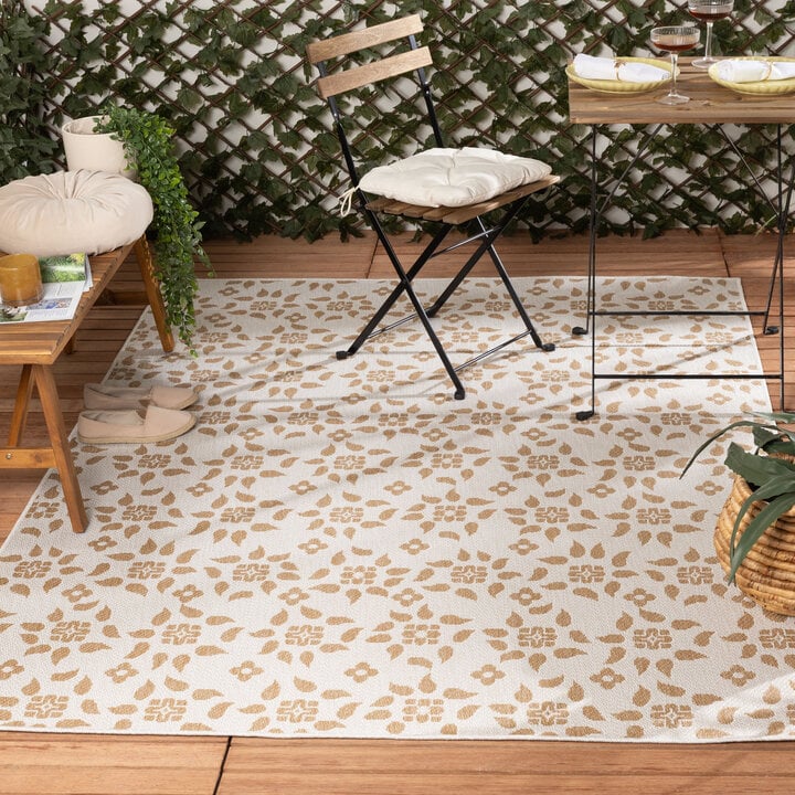 In- & Outdoor Jute Teppich - Como Floral Creme Beige