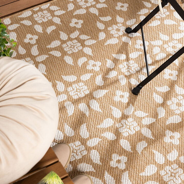 In- & Outdoor Jute Teppich - Como Floral Beige Creme - 2