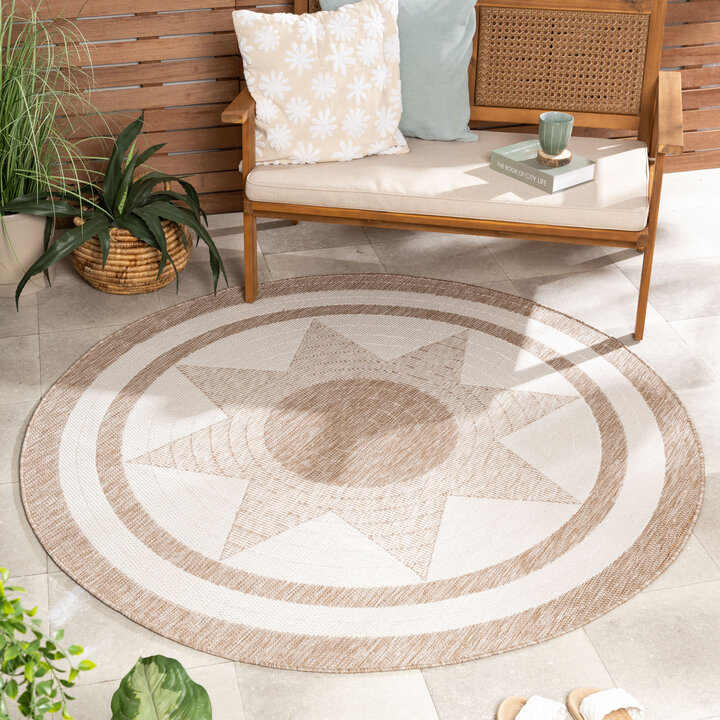 Garten Teppich Rund - Nusa Sun Beige Creme