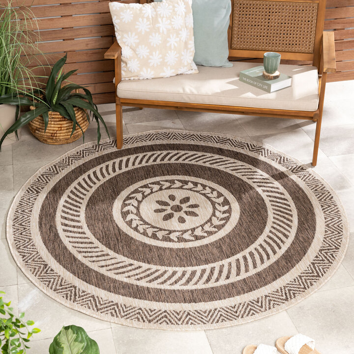 Garden Teppich Rund - Nusa Medallion Braun Beige 