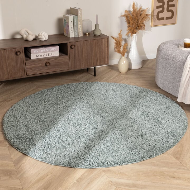 Teppich Hochflor Rund - Wish Blau Grün 