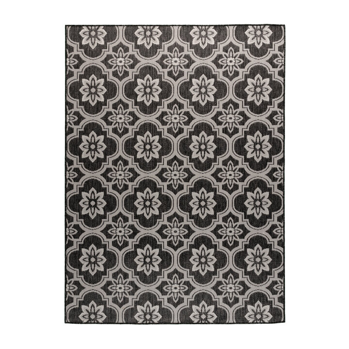 In- & Outdoor Teppich - Rio Flower Schwarz  - 1