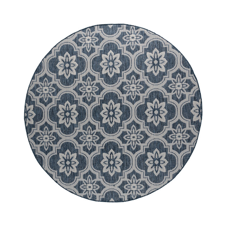 In- & Outdoor Teppich Rund - Rio Flower Dunkelblau - 1