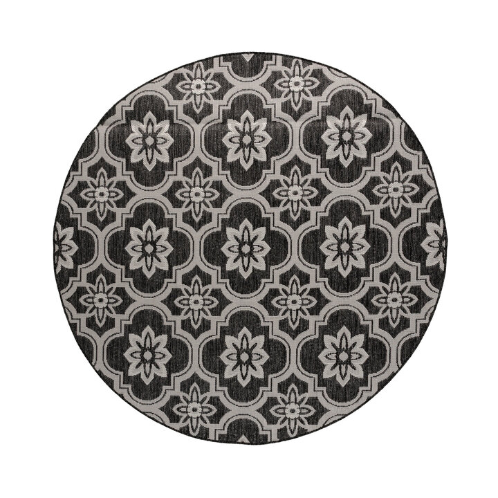 In- & Outdoor Teppich Rund - Rio Flower Schwarz  - 1