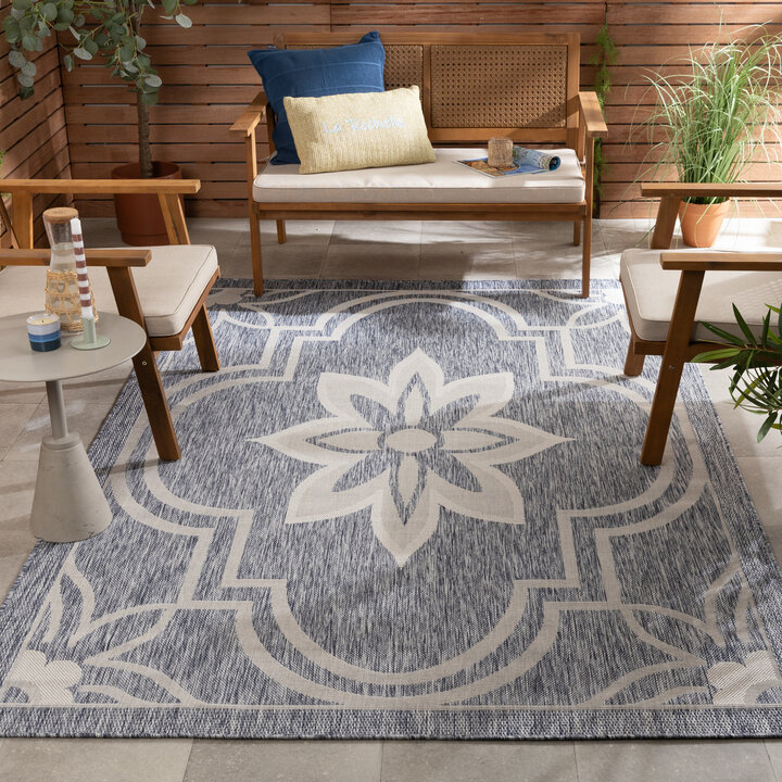 In- & Outdoor Teppich - Isla Medaillon Hellblau Weiß
