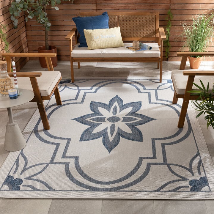 In- & Outdoor Teppich - Isla Medaillon Weiß Blau