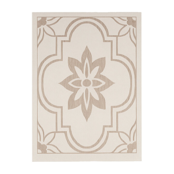 In- & Outdoor Teppich - Isla Medaillon Weiß Beige - 1