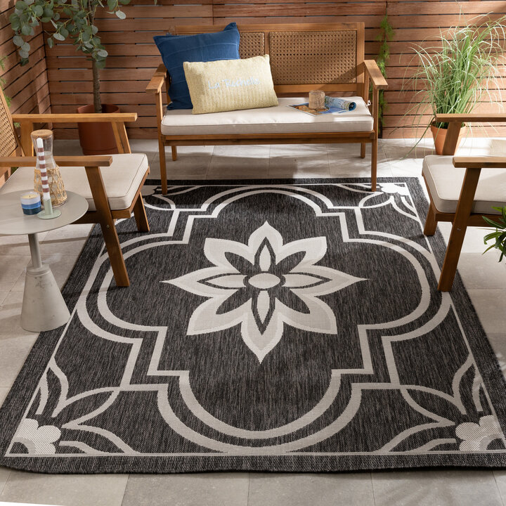 In- & Outdoor Teppich - Isla Medaillon Schwarz Weiß