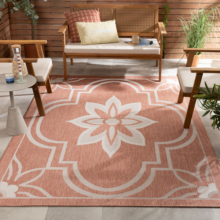 In- & Outdoor Teppich - Isla Medaillon Rose Weiß