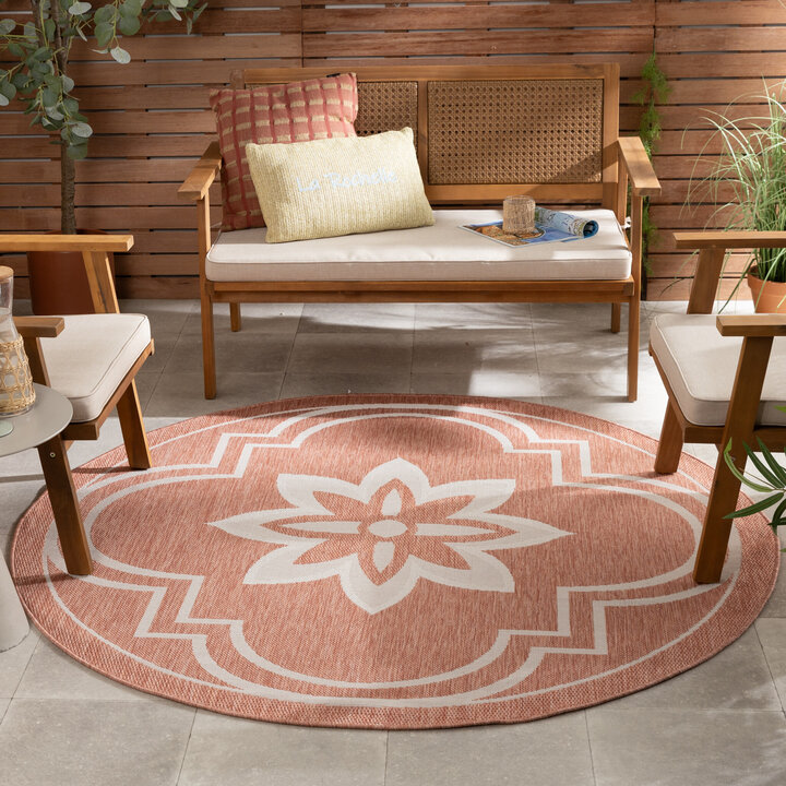 In- & Outdoor Teppich Rund - Isla Medaillon Rose Weiß