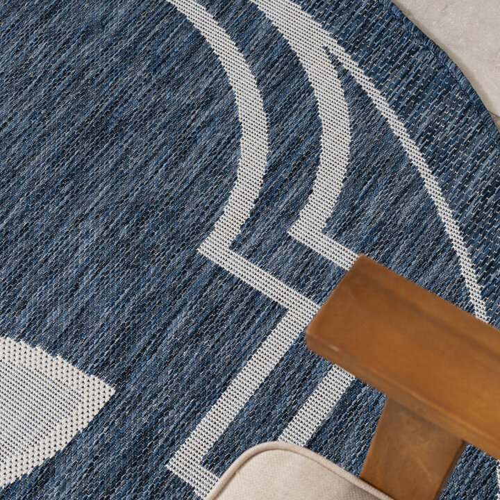 In- & Outdoor Teppich Rund - Isla Medaillon Blau Weiß - 2