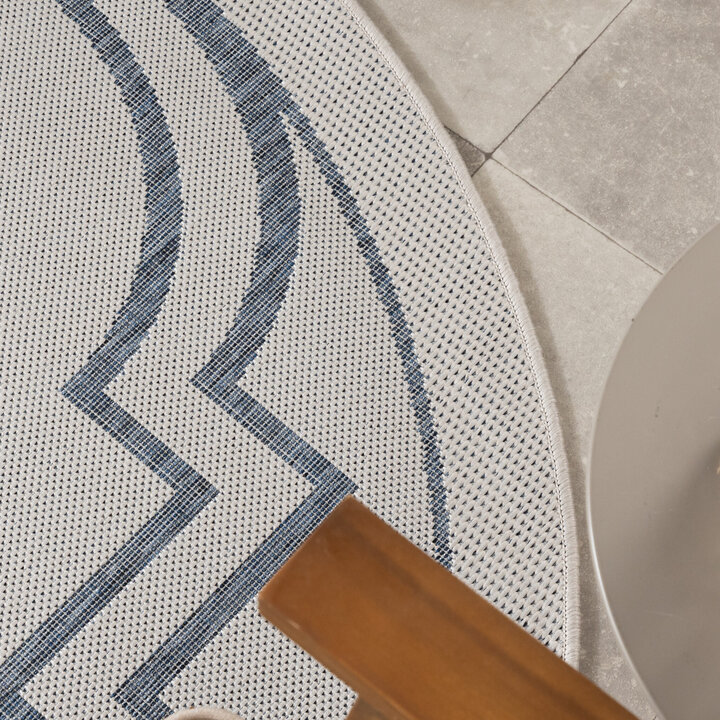 In- & Outdoor Teppich Rund - Isla Medaillon Weiß Blau - 2