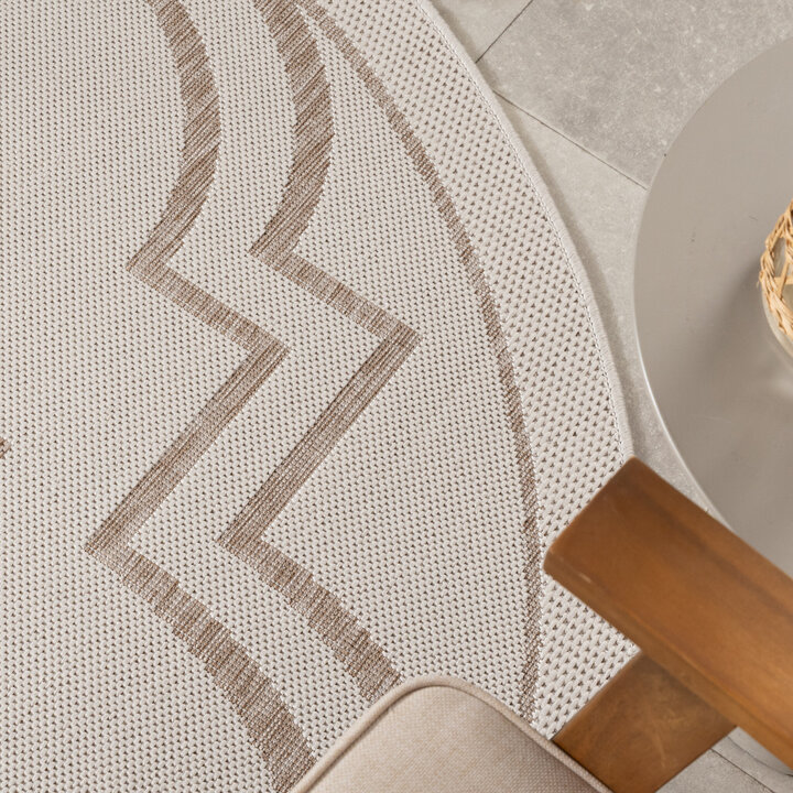 In- & Outdoor Teppich Rund - Isla Medaillon Weiß Beige - 2