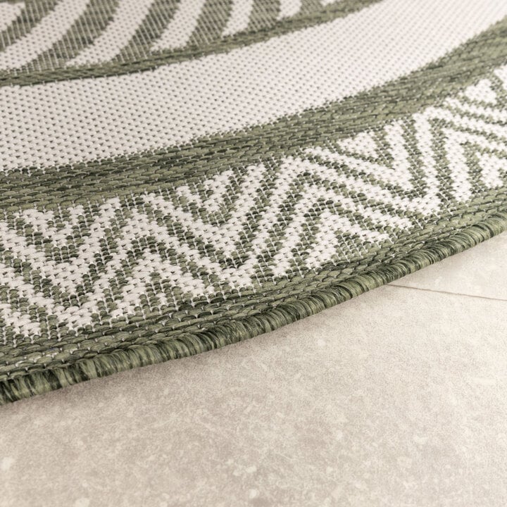 Garten Teppich Rund - Nusa Medallion Grün Creme  - 4