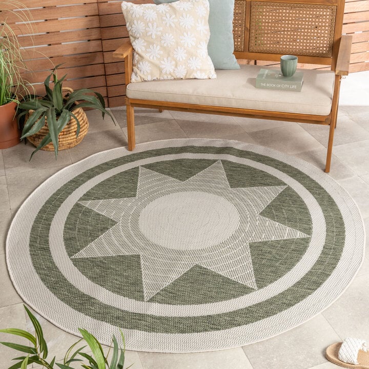Garten Teppich Rund - Nusa Sun Grün Creme