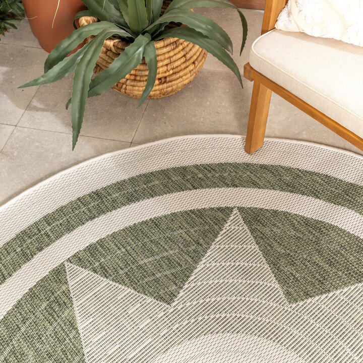 Garten Teppich Rund - Nusa Sun Grün Creme - 1