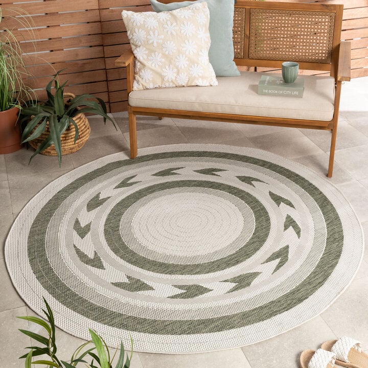 Garten Teppich Rund - Nusa Orbit Grün Creme